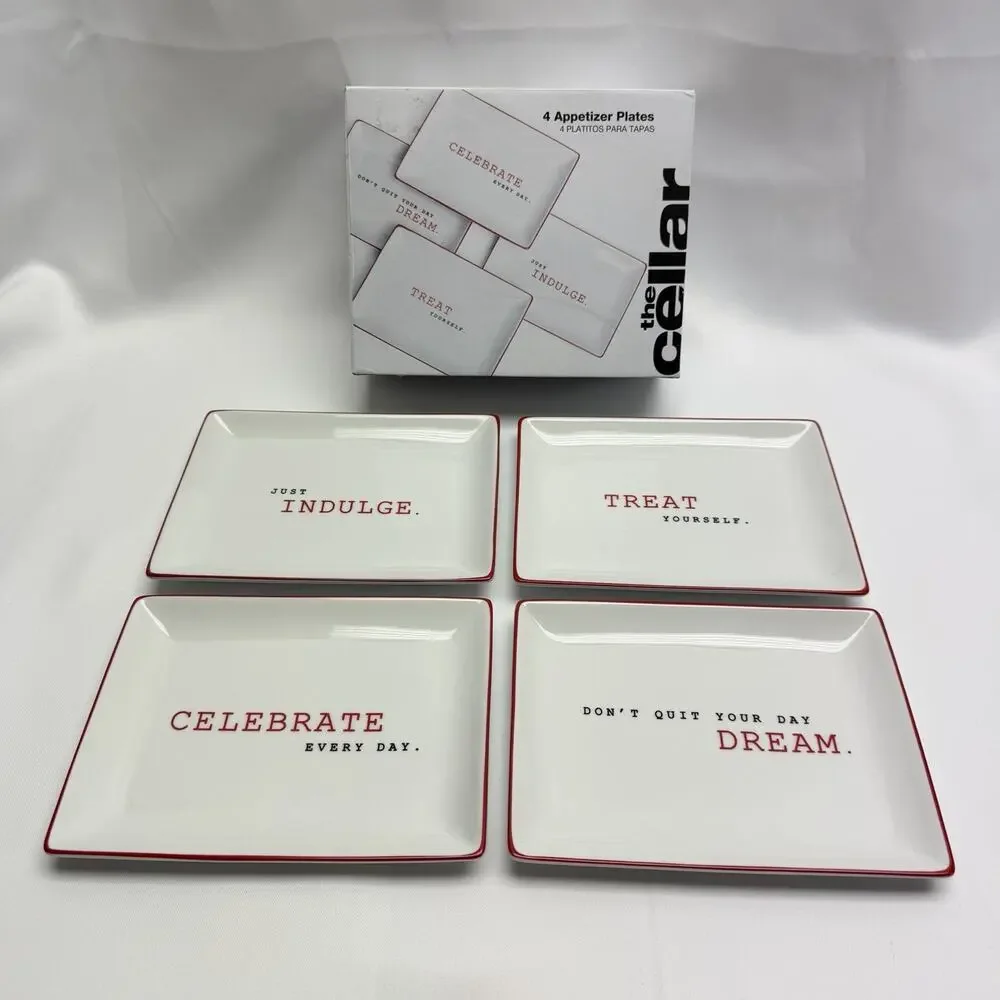 The Cellar Appetizer Plates Set of 4 Inspirational Porcelain Serving Trays NIB